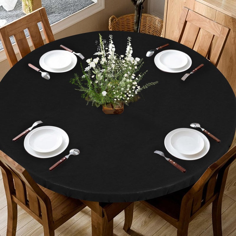 LUSHVIDA Round Waterproof Table Cover Elastic Vinyl Fitted Tablecloth Elastic Edged Plastic Table Cloth (Black, 2PCS Best for Up to 57"-68" Round) - Image 3